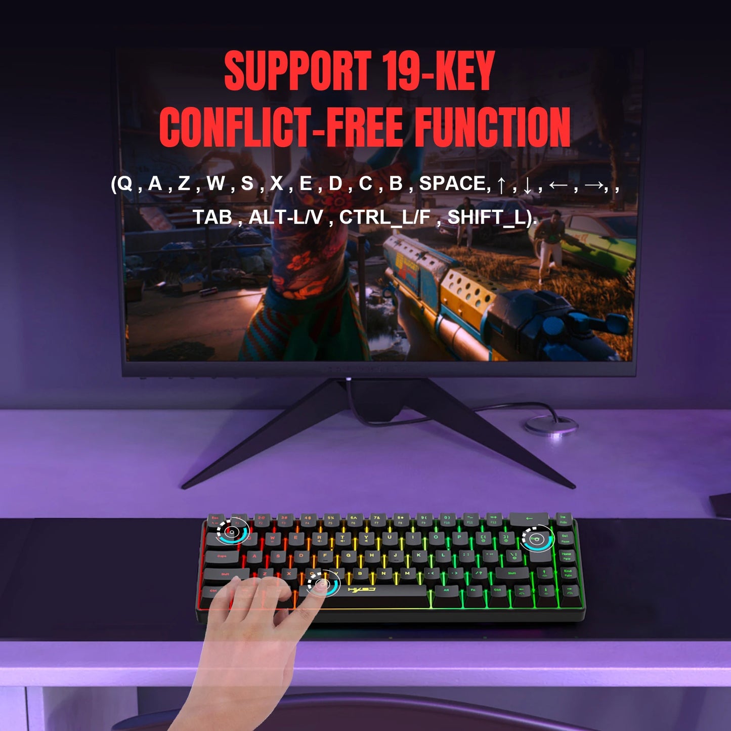 Teclado para juegos de 68 teclas con cable USB, portátil, retroiluminación RGB de 20 teclas para computadoras portátiles con Windows