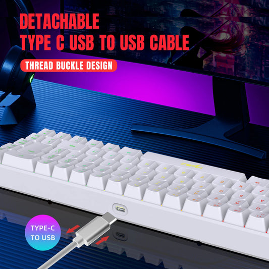Teclado para juegos de 68 teclas con cable USB, portátil, retroiluminación RGB de 20 teclas para computadoras portátiles con Windows