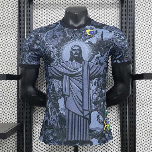 Camisa de treino de futebol de verão Jesus edição especial do Brasil, preta e cinza, para adultos e crianças, de secagem rápida para atividades ao ar livre.