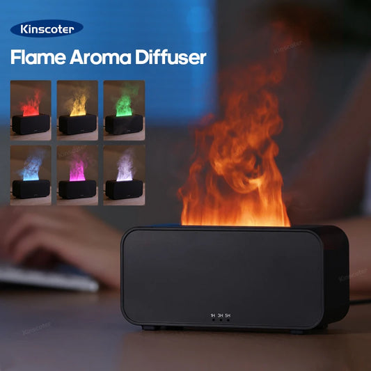 New Mini Aroma Diffuser, Air Humidifier, Ultrasonic Cool Mist Maker, LED Nebulizer, Essential Oil Diffuser with Flame Lamp