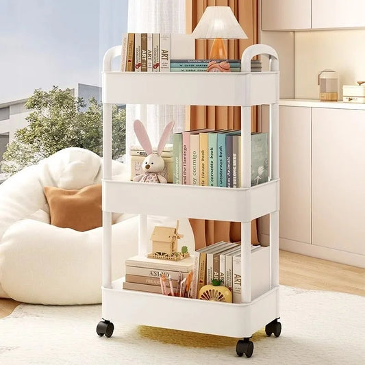 Home multi-layer rolling storage rack for kitchen, bedroom, and bathroom.