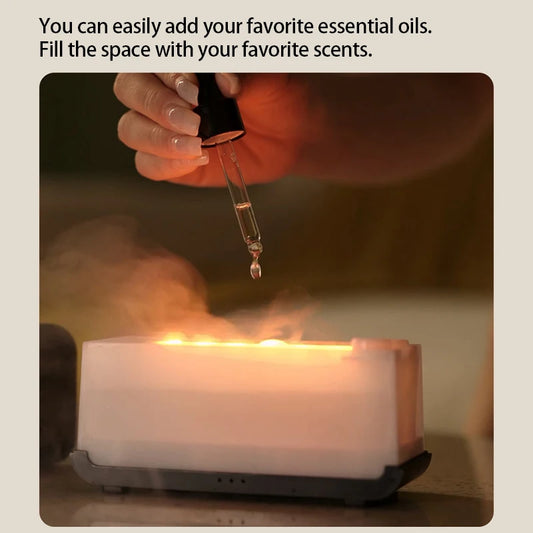 New Mini Aroma Diffuser, Air Humidifier, Ultrasonic Cool Mist Maker, LED Nebulizer, Essential Oil Diffuser with Flame Lamp