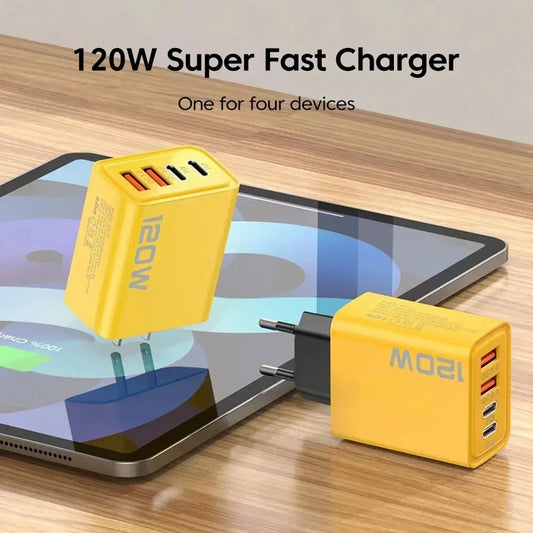 Cargador rápido Quick Charge 3.0 Multi-Total 120W 4 puertos USB tipo C PD Adaptador de pared para iPhone 16 Samsung S24 Xiaomi 15