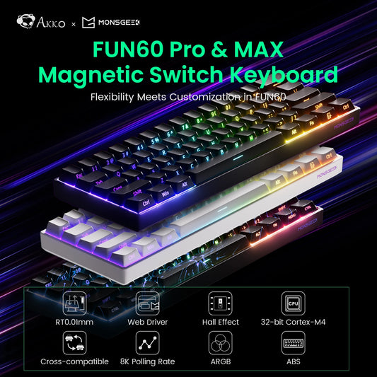 Teclado magnético Akko MonsGeek FUN60 PRO e MAX HE, 60% teclados mecânicos para jogos, gatilho rápido, teclado personalizado 8K para jogadores, e-sports